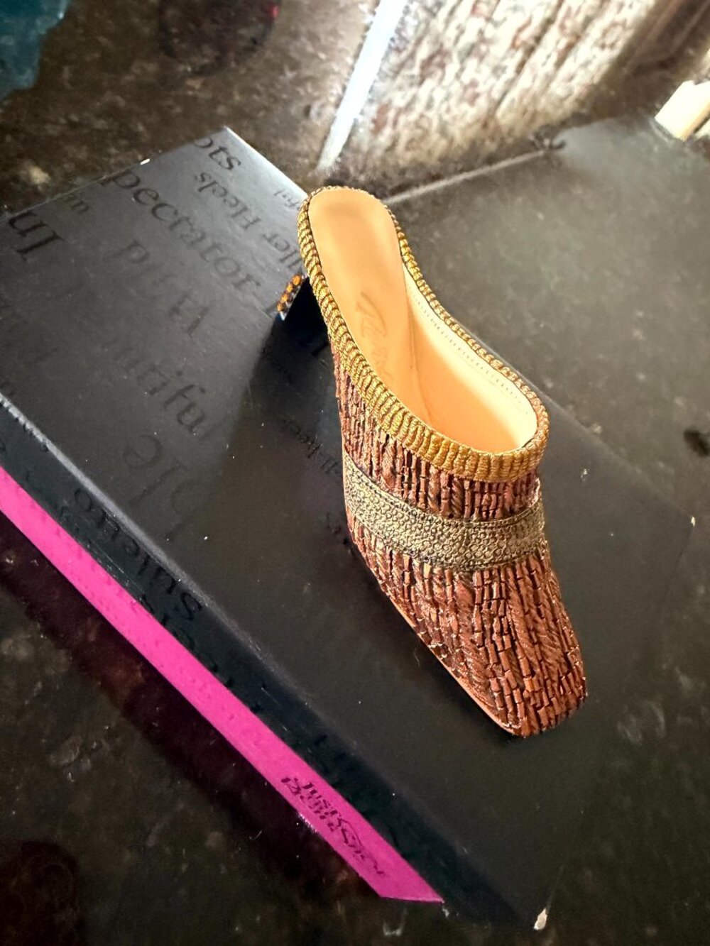 Just the Right Shoe Pretty Penny 25105 Bronze Beaded Mule Figurine Box